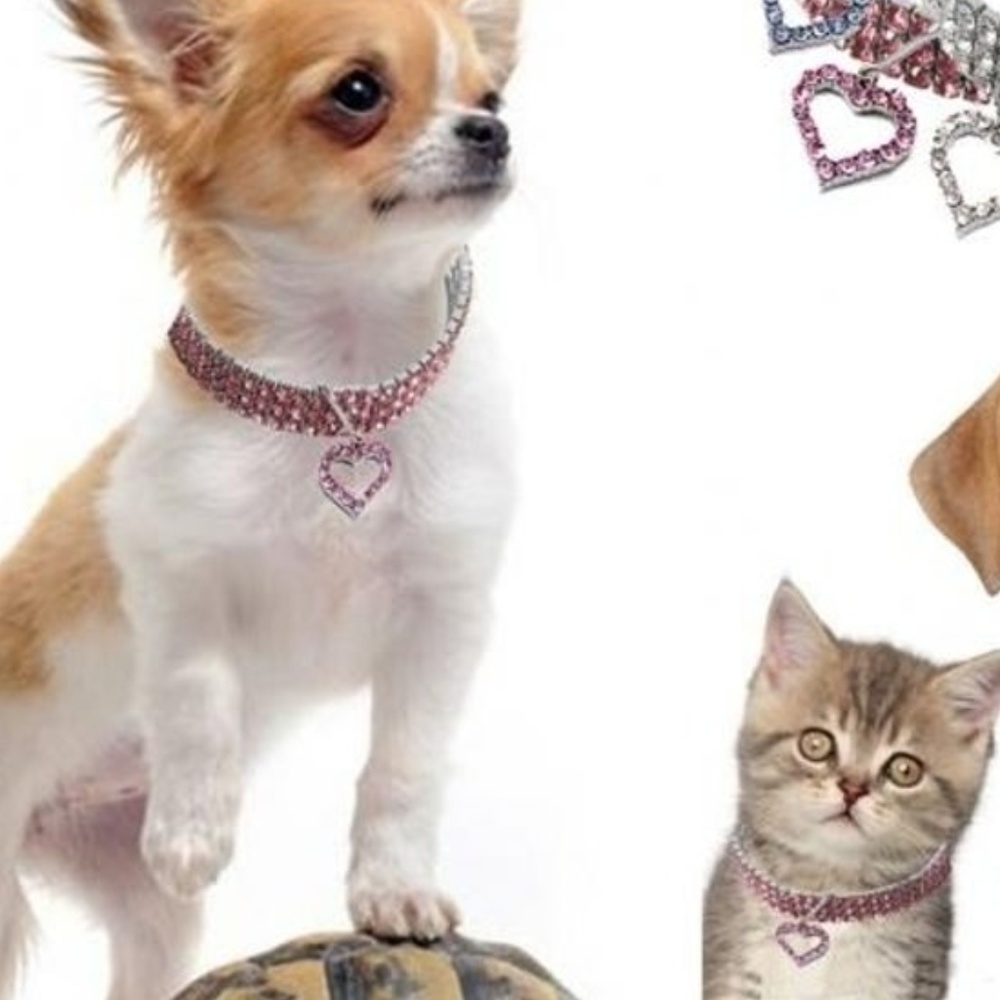 Cute pink Crystal Heart Cat or Dog Collar